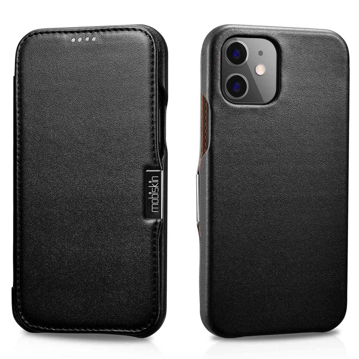 Mobiskin Hülle kompatibel mit Apple iPhone 12 Mini (5,4 Zoll), Handyhülle mit echtem Leder, Case, Sc