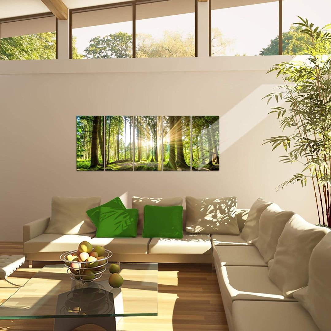 Runa Art Bild Wald Landschaft Wandbilder auf Vlies Leinwand 5 Teilig Wanddekoration Schlafzimmer Woh