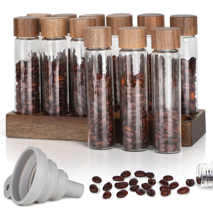 12 x Kaffeebohnen Behälter Einzeldosis Glas Kaffeevorratsdosen Luftdicht Kaffeebehälter mit 12-Loch