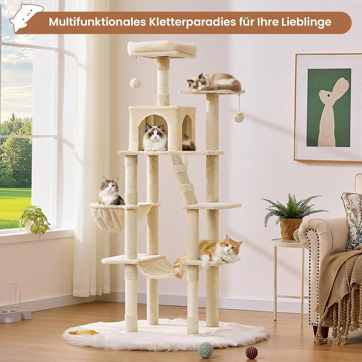 MSmask Kratzbaum gross, L Katzenkratzbaum Stabil, Katzenbaum mit Katzenhöhlen, Plattformen, Hängemat