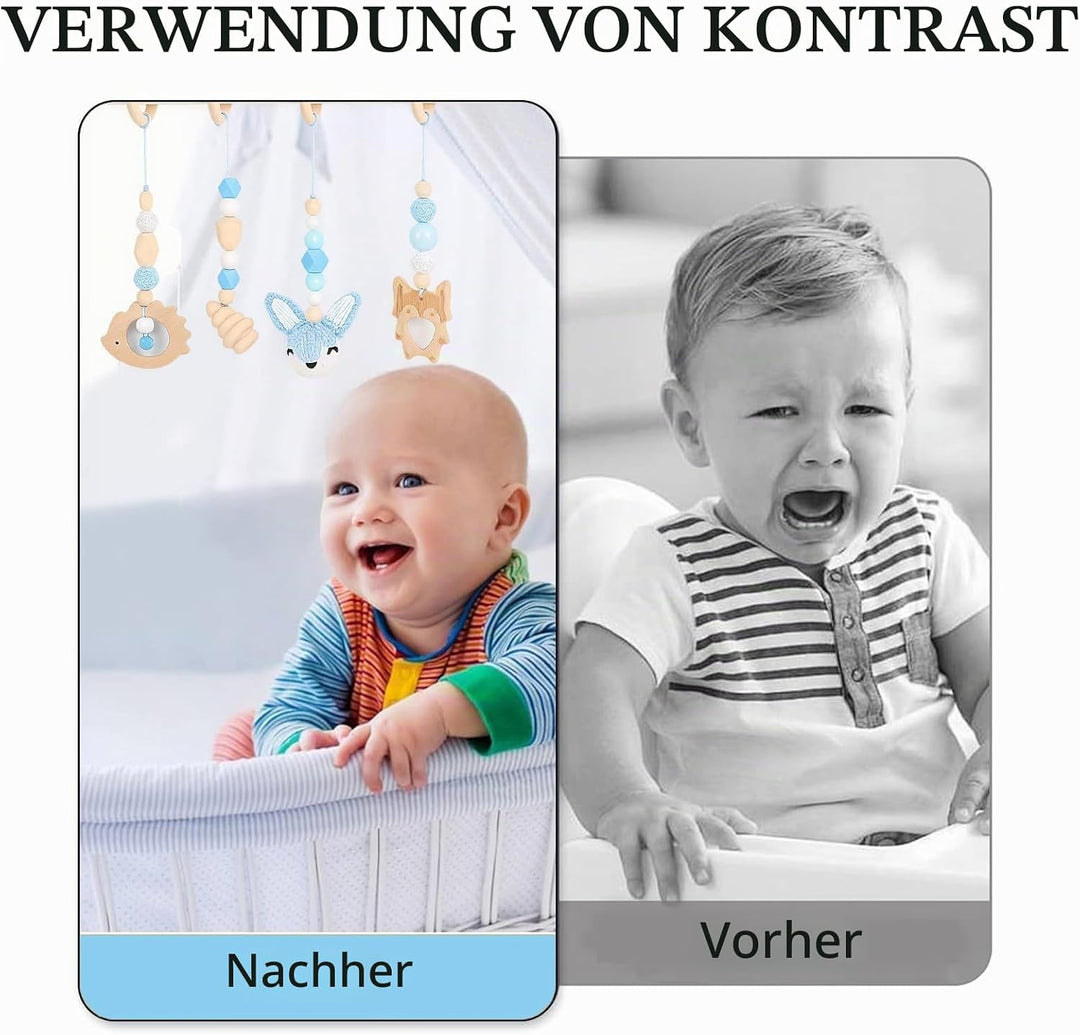 4 Stück Spielebogen Babies Holz, Spieltrapez Baby, Baby Gym Holz, Anhänger Spielbogen, für Mädchen J
