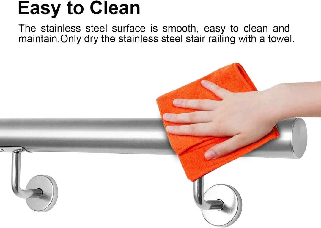 Sonnewelt Edelstahl Handlauf 42mm geschliffen Wandhandlauf mit leicht gewölbter Endkappe 80 cm 80cm,