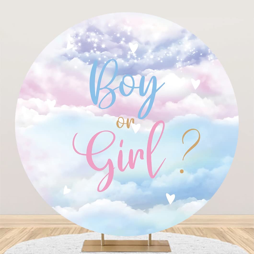 Aoihrraan 150cm Durchmesser Gender Reveal Runder Hintergrund für Fotografie Jungen oder Mädchen Blau