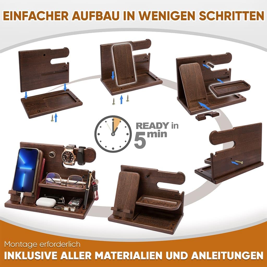 Holz Telefon Dockingstation Asche Baum Geldbörsenständer & Uhren Organizer Herren Weihnachten Gesche