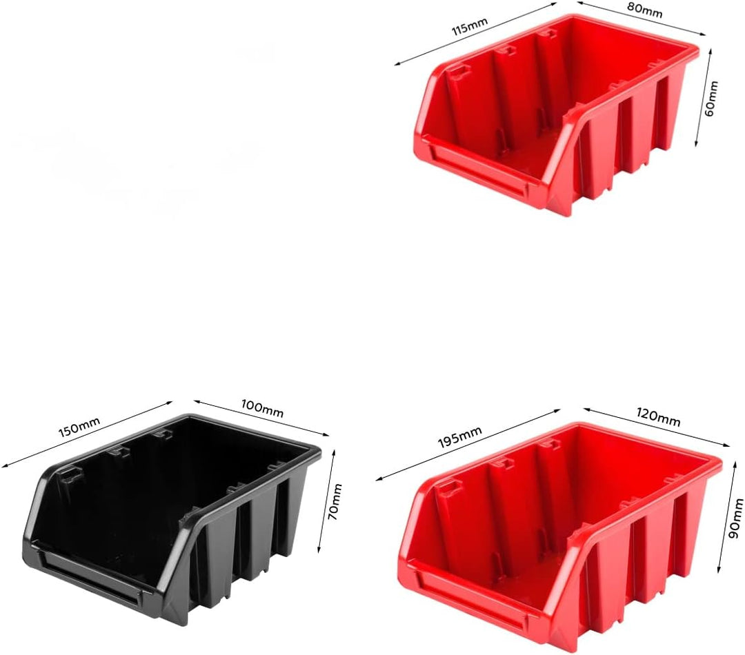 Lagersystem Werkstattregal | 156 x 78 cm | 47 stck. Box | Wandregal mit Werkzeughalterungen und Stap