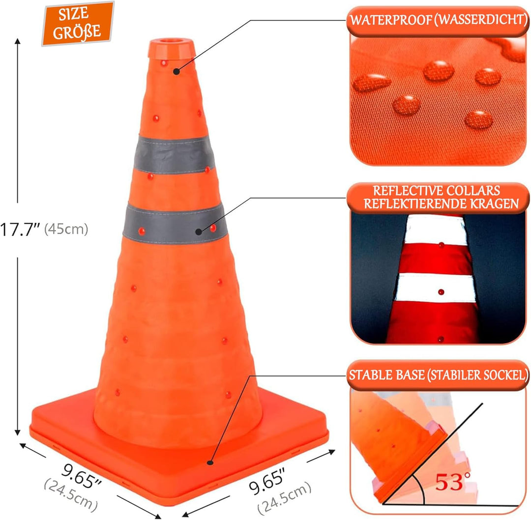 GUARDLEAD Warnkegel 4er Set, 45cm Reflektierender Verkehrskegel, Orange Verkehrsleitkegel Pylone Fal