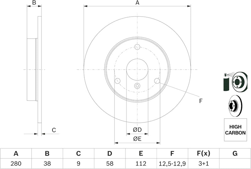 Bosch BD407 Bremsscheiben - Vorderachse - ECE-R90 Zertifizierung - zwei Bremsscheiben pro Set