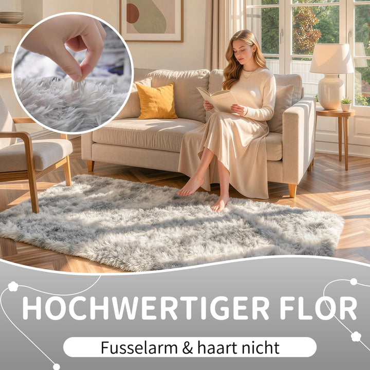 VOFUSHON Wohnzimmer Hochflor Teppich,Shaggy Flur Läufer Teppich Modern Flauschiger Weich Bunte Batik