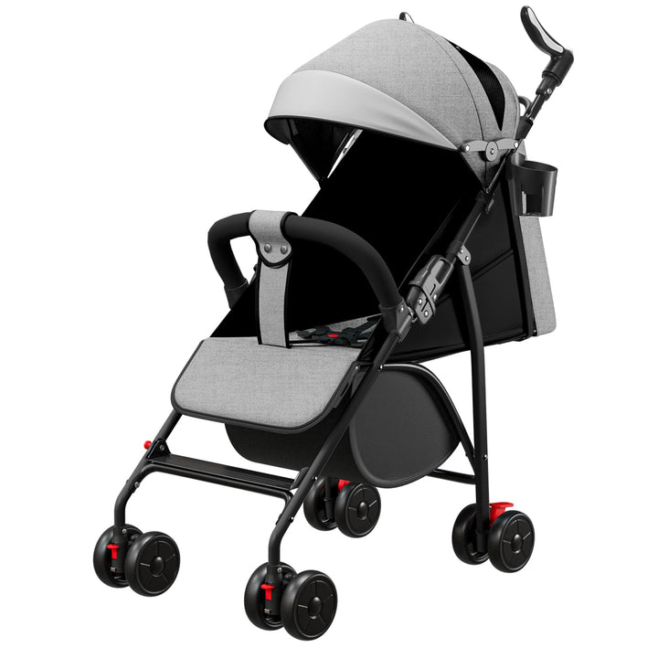 Kinderwagen mit 4 Rädern, bis zu 25 kg, grosses Verdeck, kompaktes Zusammenklappen, neigbare Rückenl