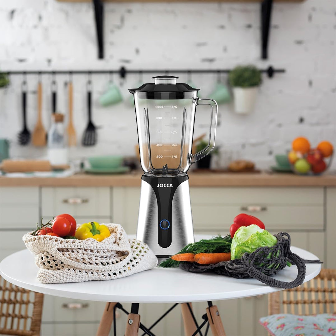 JOCCA – Glasmixer mit Reiseflasche/350 W Leistung, Mixer/1 l Krug und 600 ml Flasche/LED-Licht, abne