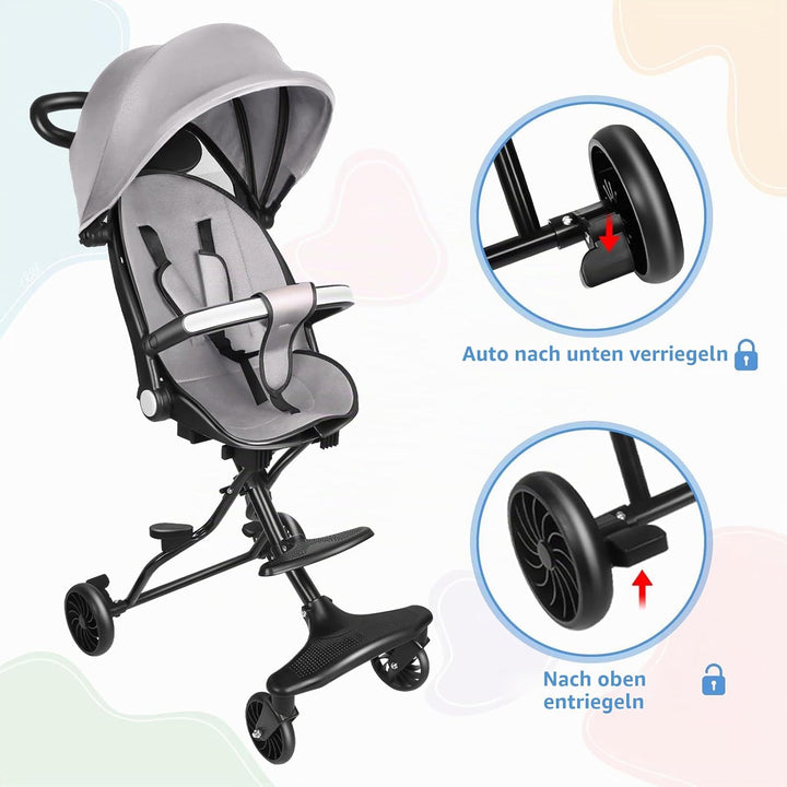 OHMG Kinderwagen,Reisebuggy, leicht und kompakt, Handgepäckgrösse, faltbarer Reise-Kinderwagen mit L