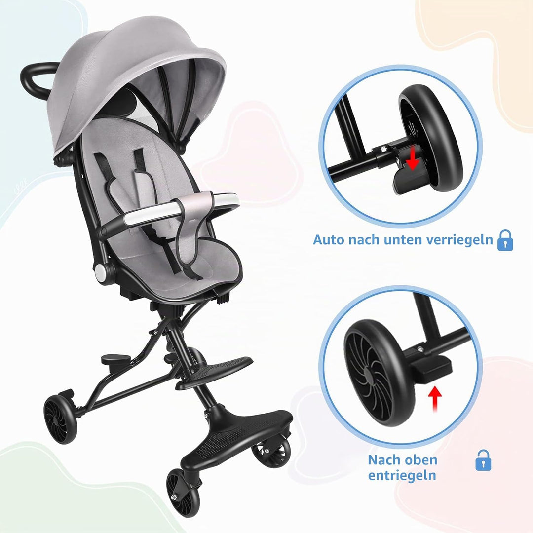 OHMG Kinderwagen,Reisebuggy, leicht und kompakt, Handgepäckgrösse, faltbarer Reise-Kinderwagen mit L