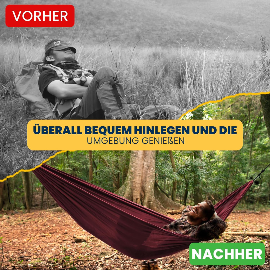 Fair Trade & handgemachte Compact-Leicht-Hängematte Burgund für Reisen, Camping und Alltag, 3,2 * 1,
