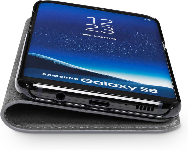 WIIUKA Echt Ledertasche -TRAVEL Nature- für Samsung Galaxy S8 -DEUTSCHES Leder- Grau, mit Kartenfach