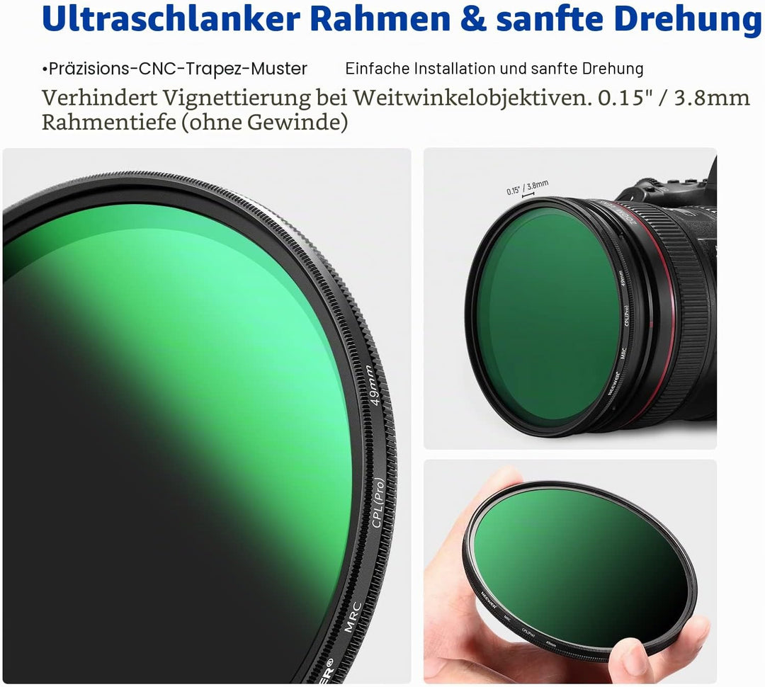 NEEWER 49mm Polarisationsfilter(Polfilter),CPL Filter mit 30 lagiger Mehrschicht Polarisationsfolie,
