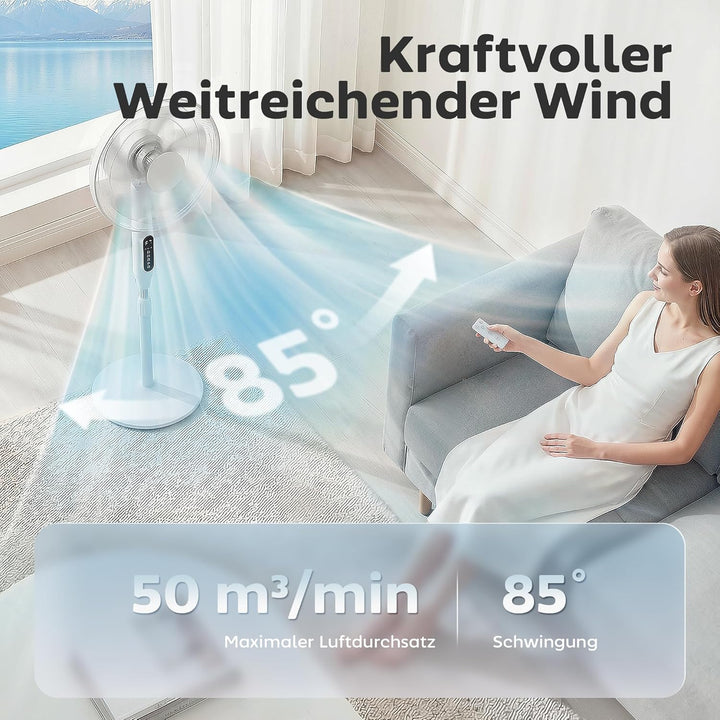 HOMCOM Standventilator Ventilator mit App & Fernbedienung 118-138 cm höhenverstellbarer Lüfter mit 1