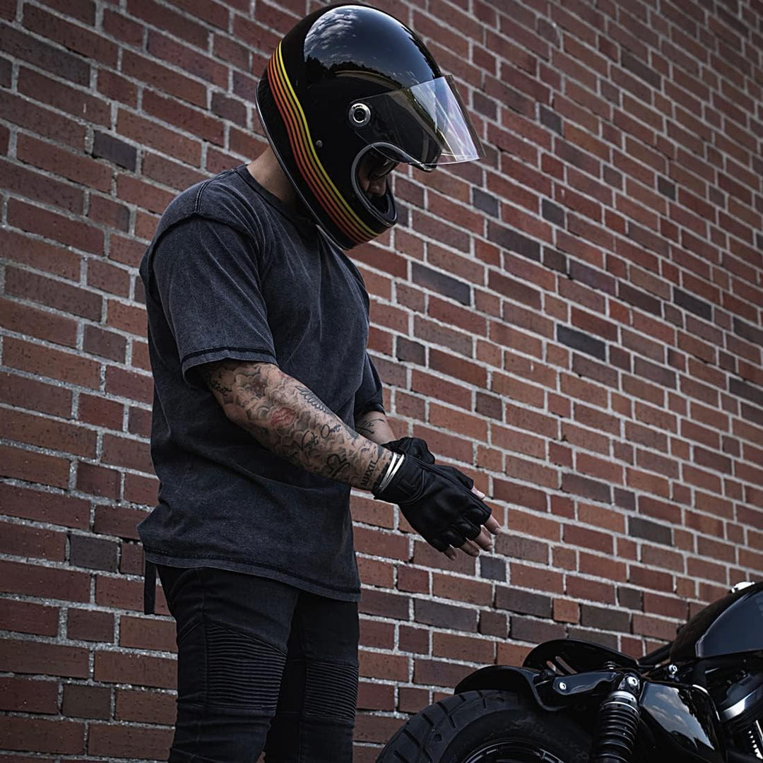 Harssidanzar Herren Vollfinger Ziegenleder Touchscreen Motorrad Fingerlose Handschuhe GM037EU S Schw