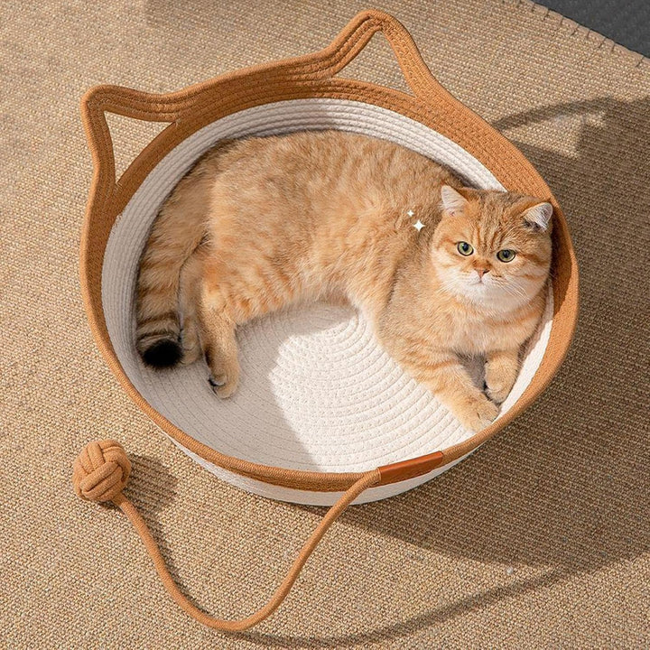 Handgewebtes Katzenbett, Verschleissfestes Katzenbett Katzen Schreibtischkorb Mit Niedlichem Ohr Kat