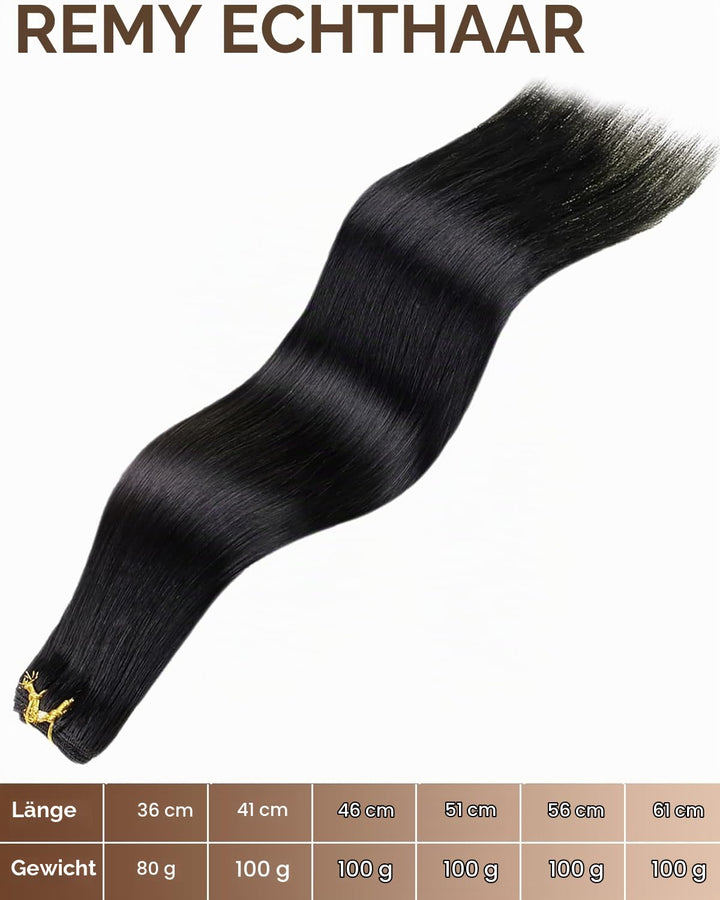 Hetto Echthaar Tressen Extensions Schwarz 50cm Tressen Echthaar Extensions Remy Extensions Tressen E