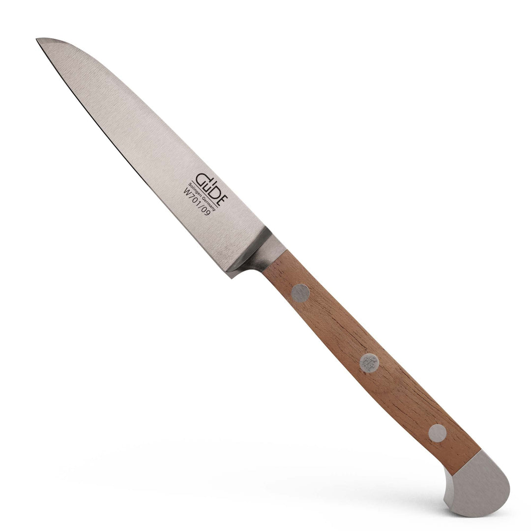 GÜDE Solingen - Gemüsemesser geschmiedet, 9 cm, Walnussholz, ALPHA WALNUSS, Doppelkropf, Handmade Ge