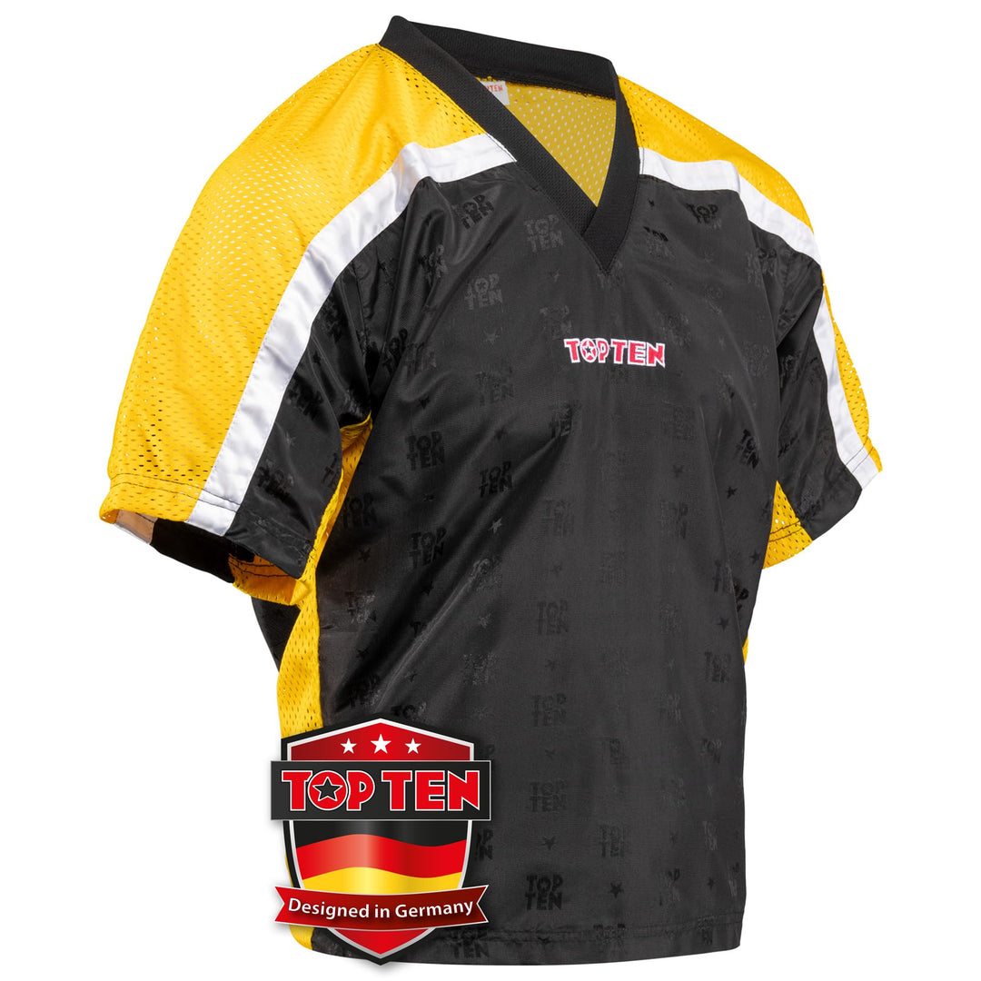 T-Shirt mit V-Ausschnitt zum Kickboxen „Kickboxjacke Mesh“ Schwarz - Gelb M, Schwarz - Gelb M