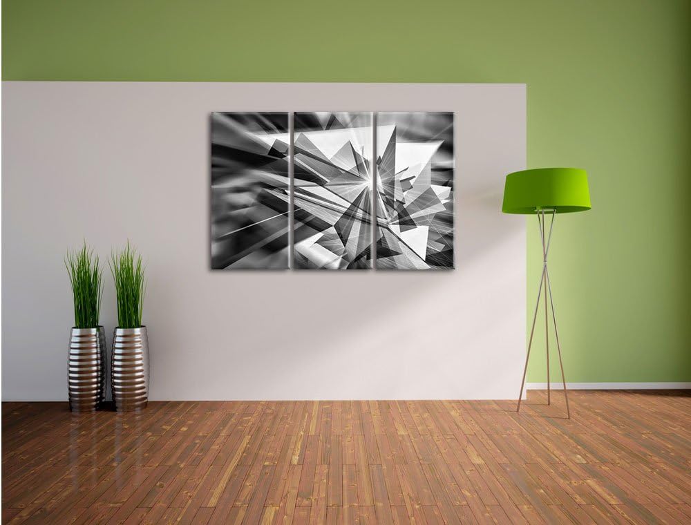Pixxprint Monocrome, Abstrakt grünes EIS 3-Teiler Leinwandbild 120x80 Bild auf Leinwand