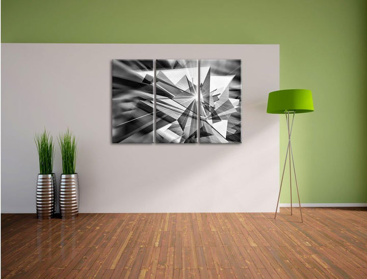 Pixxprint Monocrome, Abstrakt grünes EIS 3-Teiler Leinwandbild 120x80 Bild auf Leinwand