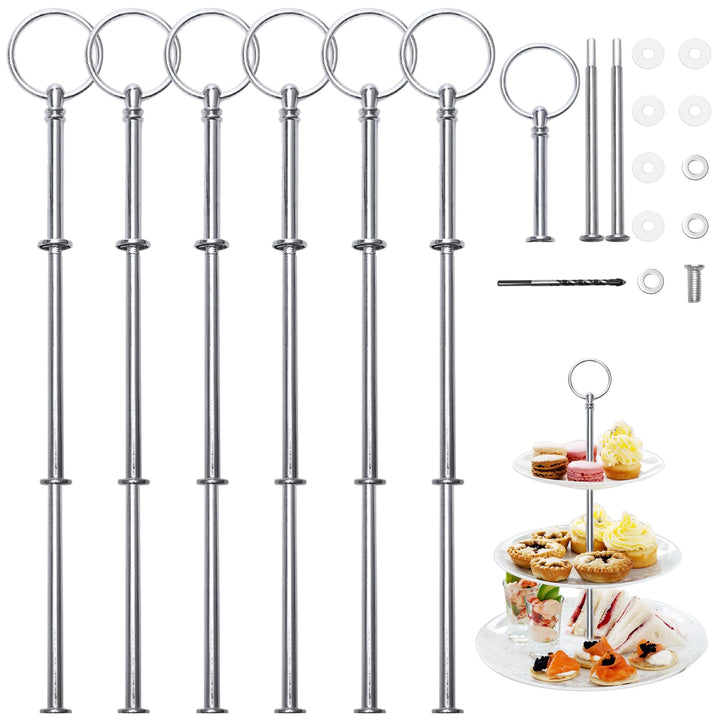 3 stufige Etageren Stangen Set, 6 Stück Metallstangen Etagere silber mit Bohrer, Etagere Stäbe für T