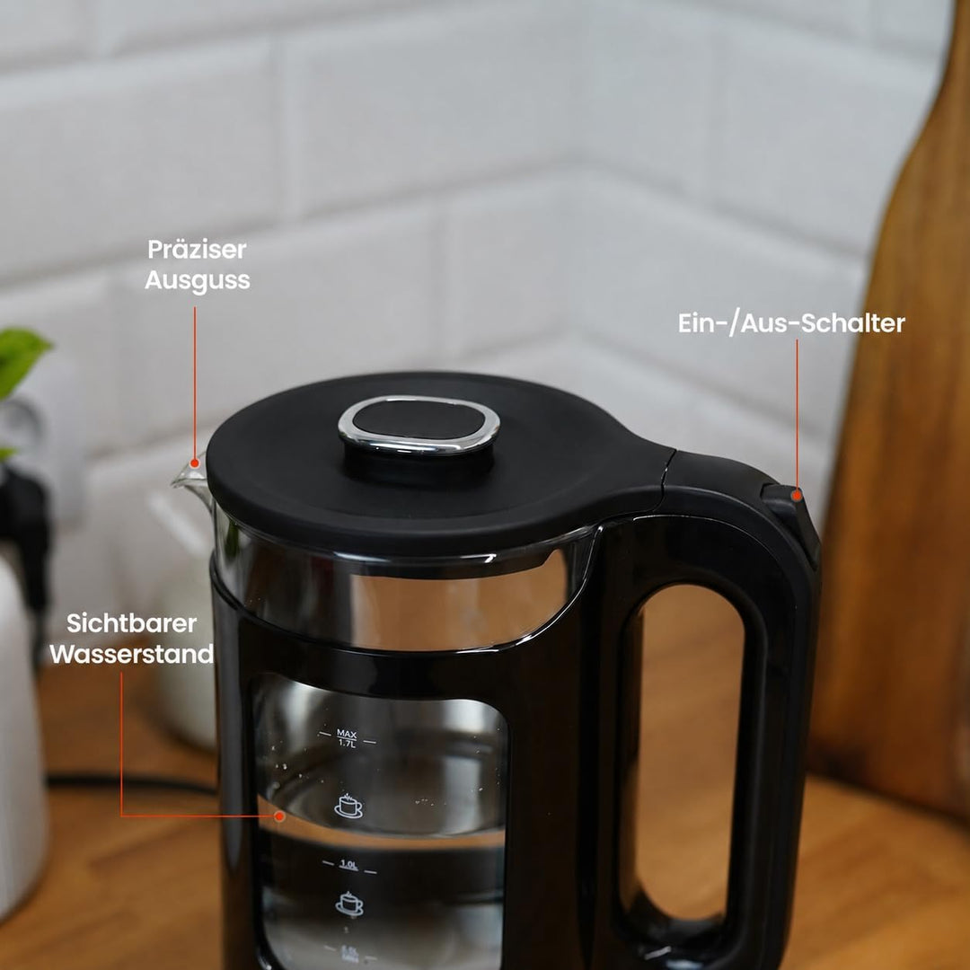 ELEKTRISCH, KABELLOS, 2200W, LEISTUNGSFÄHIG 1.7L, FENSTER, SCHWARZ 1.7 Liter Schwarz, Schwarz