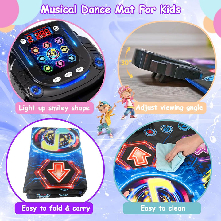 Tanzmatte für Kinder ab 3-12 Jahre, 2025 Musikmatte mit 8 LED-Lichtern&amp;Bluetooth,Tanzmatte für mädch