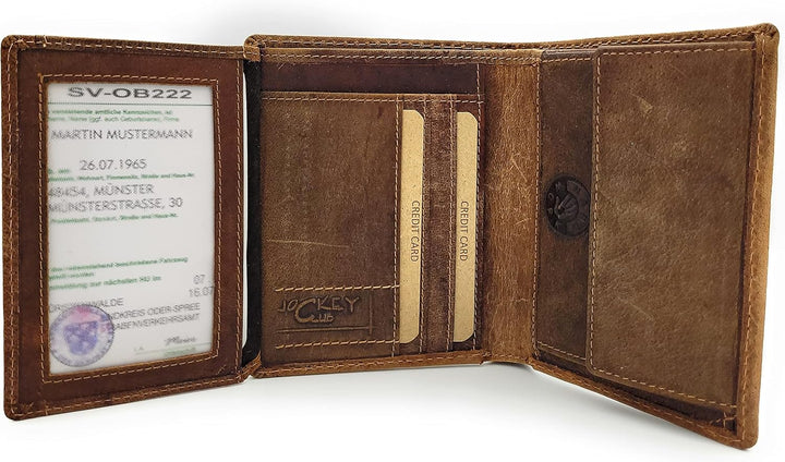 Jockey Club echt Leder Geldbörse Anglerbörse Portemonnaie mit RFID NFC Schutz Fisch Zander (braun),