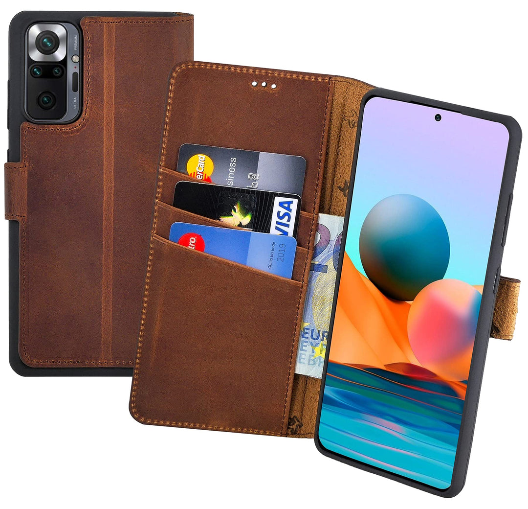 Suncase Book-Style Hülle kompatibel mit Xiaomi Redmi Note 10 Pro Leder Tasche (Slim-Fit) Lederhülle