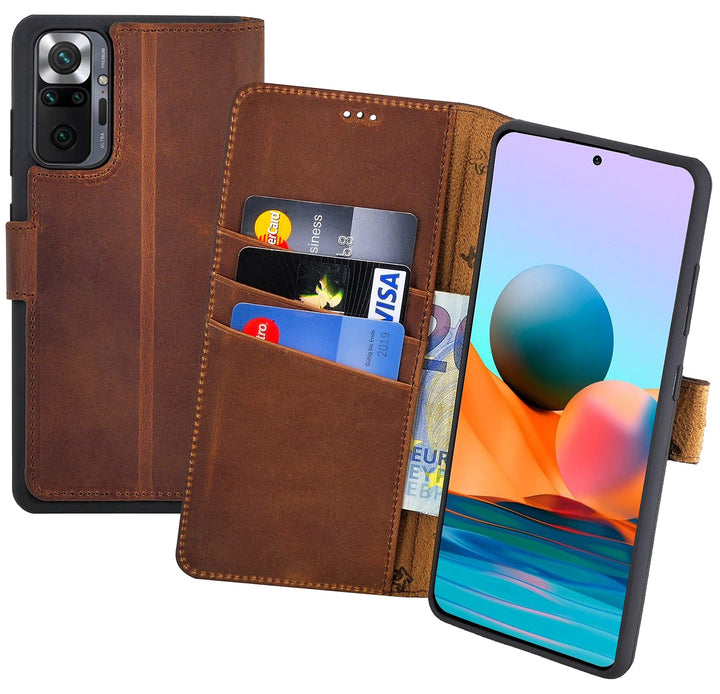 Suncase Book-Style Hülle kompatibel mit Xiaomi Redmi Note 10 Pro Leder Tasche (Slim-Fit) Lederhülle
