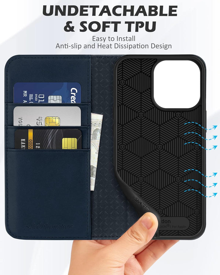 SHIELDON Hülle für iPhone 13 Pro, Handyhülle Schuzhülle [Echtleder] [Schützt vor Stoss] [Verdichtes