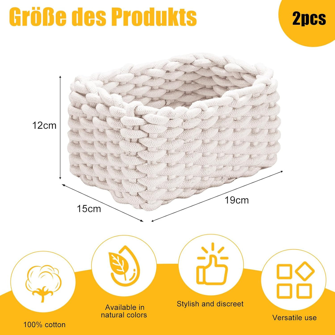 Aufbewahrungskorb Geflochten, 2 Stück Häkelkorb, 19 x 15 x 12 cm Aufbewahrungskorb Kinder, Waschbar