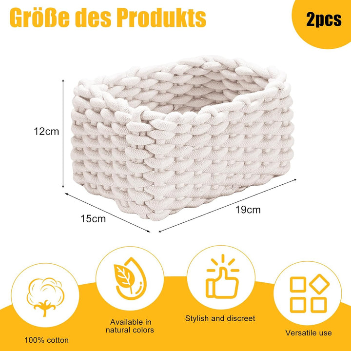 Aufbewahrungskorb Geflochten, 2 Stück Häkelkorb, 19 x 15 x 12 cm Aufbewahrungskorb Kinder, Waschbar