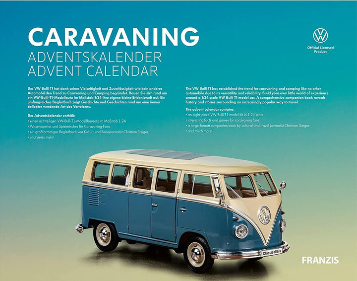 FRANZIS 55115 - Caravaning Adventskalender, VW Bulli T1 Metall Modellbausatz im Massstab 1:24, mit 5