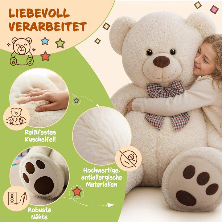 monzana® Teddybär L - XXXL 50-175cm Weiches Fell Schleife Tatzendruck Geschenk Plüschtier Kuscheltie