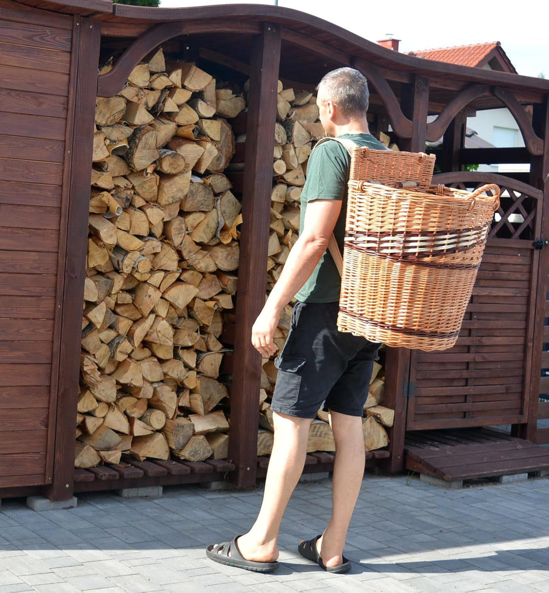 Rückentragekorb Kiepe aus Weide mit Jutegurten, handgeflochten und lackiert, Grösse M oder XL (Kiepe