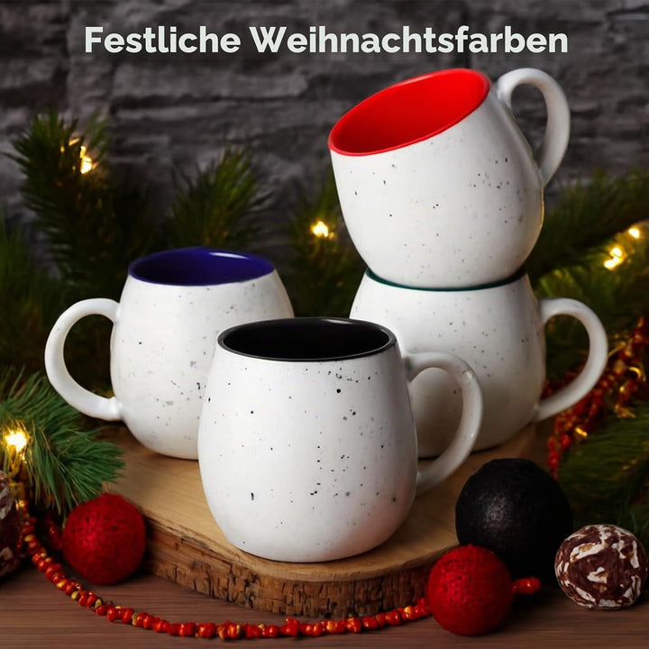 LIFVER 620 ml Kaffeetassen Set, 4 grosse Kaffeebecher Porzellan mit Griffen für Kaffee, Tee, heissen