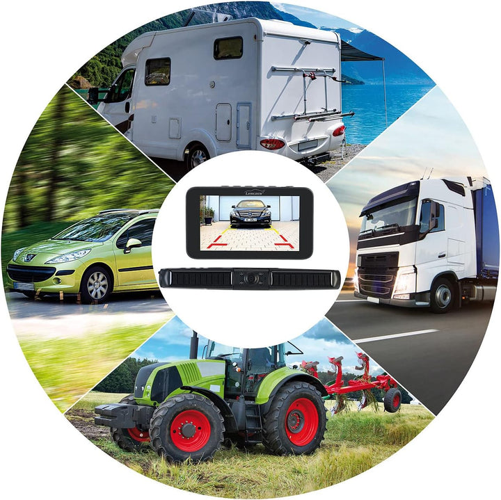 Lescars Auto Kamera: Solar-Funk-Front- und Rückfahrkamera mit Full HD und 5" Monitor (Funk Rückfahrk