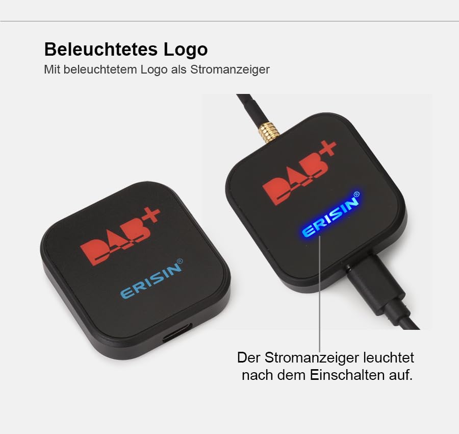 erisin Auto DAB+ Digital Radio Adapter, Digital Box Radio MCX Antenne Verstärker für Alle Android Ca