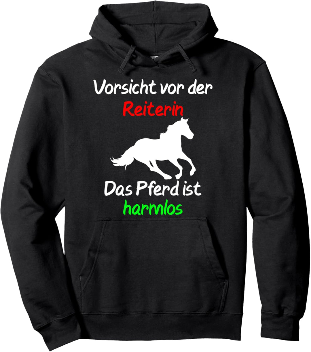 Vorsicht vor der Reiterin - lustiges Mädchen Reiter Pferde Pullover Hoodie