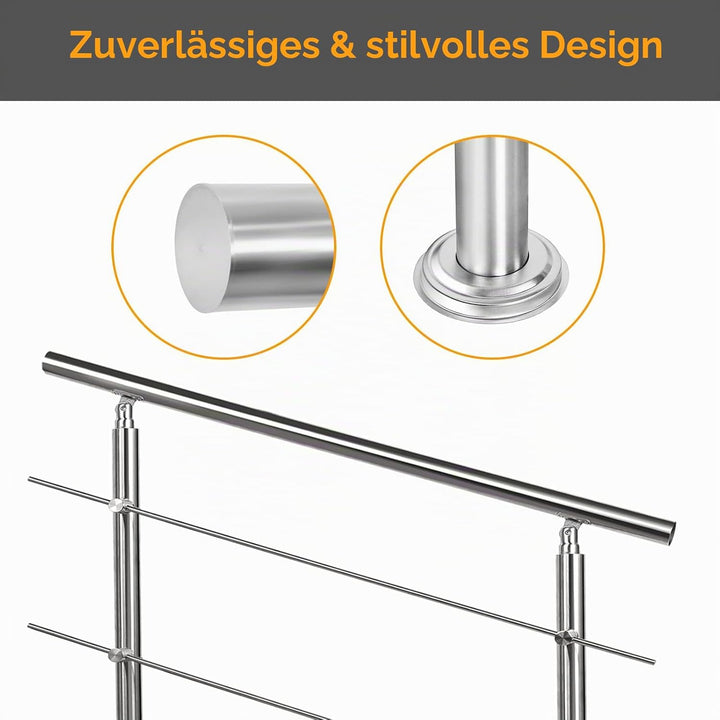 Treppengeländer Edelstahl Pflegeleicht 80cm mit 2 Querstreben Innen und Aussen Handlauf Geländer Brü