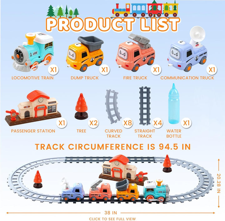 Zug Set Spielzeug für Kinder mit Dampf, Licht, Musik &amp; DIY Schienen,Grün | Spielzeugeisenbahn Set Zu