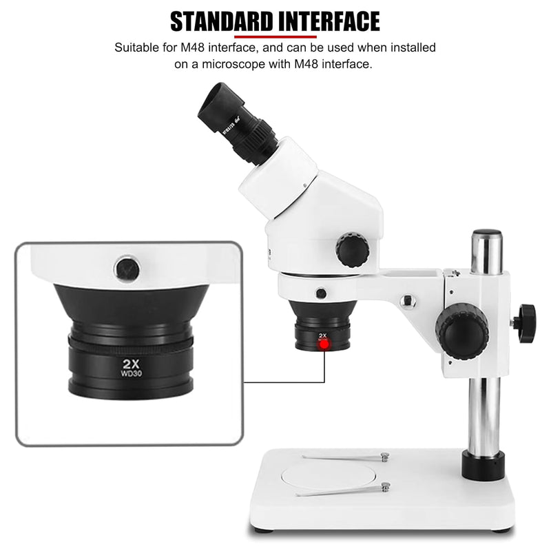 Objektiv, WD30 2X Weitwinkel-Objektiv-Mikroskop-Zusatzobjektiv für M48-Schnittstelle