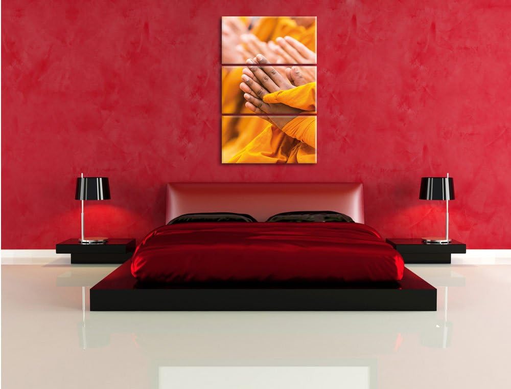 Pixxprint Betende Hände Mönche Tibet als Leinwandbild/Grösse: 3 Teilig (120x80 cm) cm/Wandbild/Kunst