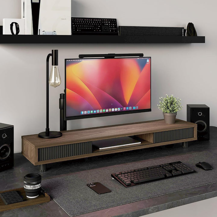 Fenge Dual Monitorständer 108cm Grosser Bildschirmständer mit 2 Glas-Schiebetür Höhenverstellbarer M