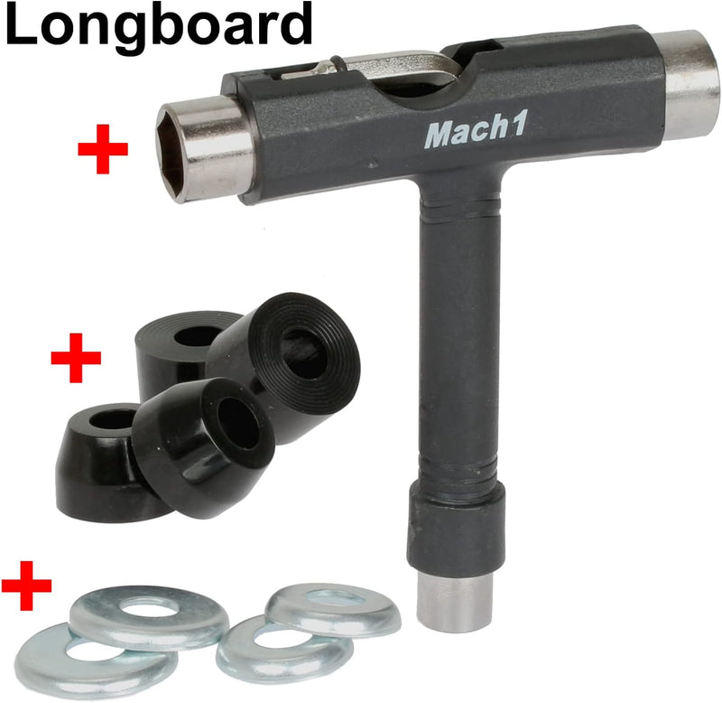 Mach1 Bambus Longboard mit Keramik Kugellager + T-Tool - Skateboard Drop Through Cruiser Komplettboa
