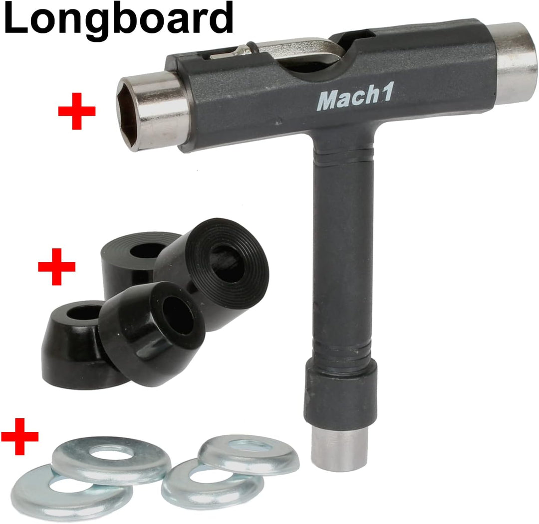 Mach1 Bambus Longboard mit Keramik Kugellager + T-Tool - Skateboard Drop Through Cruiser Komplettboa